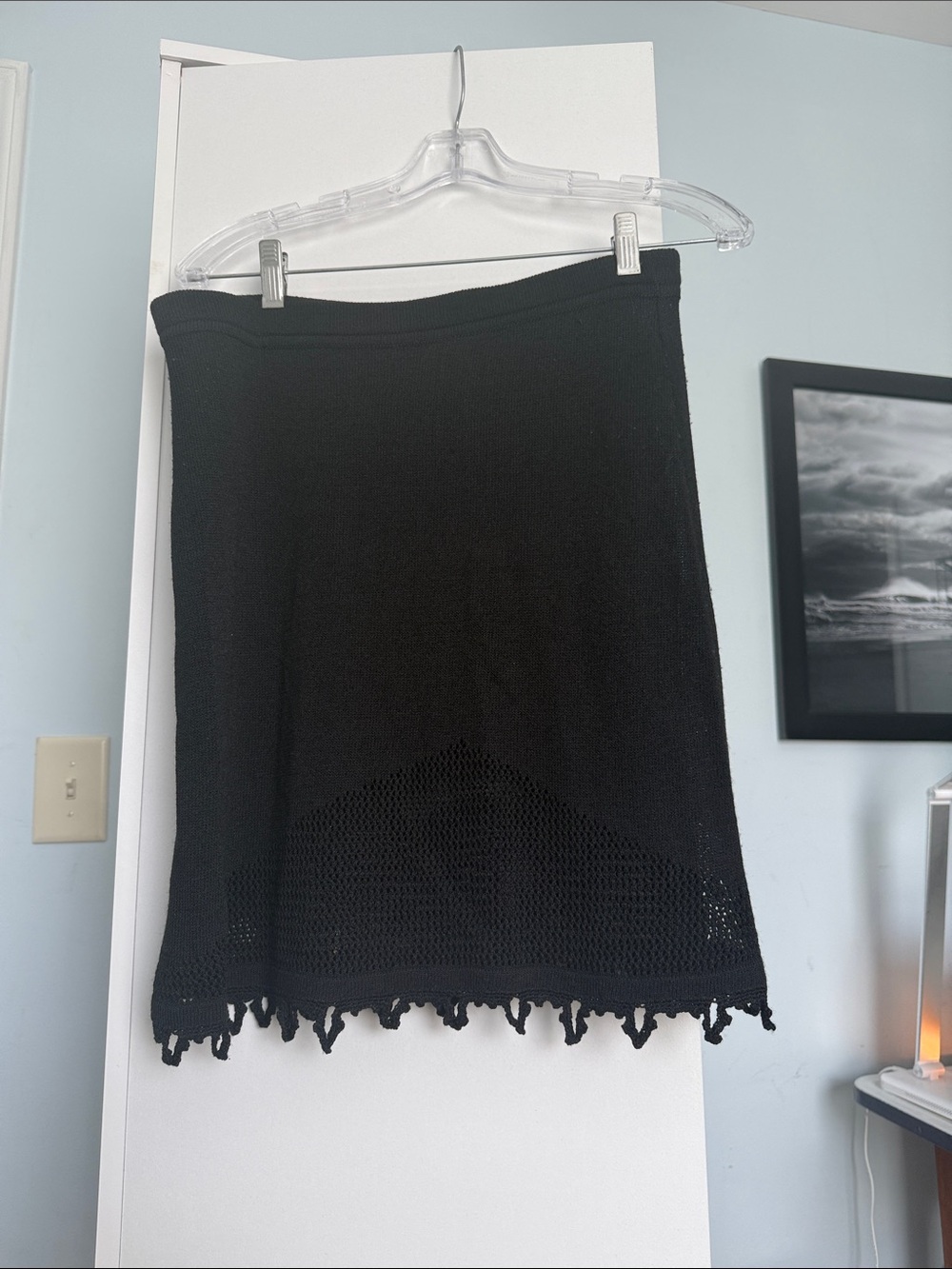 Christian Lacroix Black Crochet-Hem Knit Mini Skirt